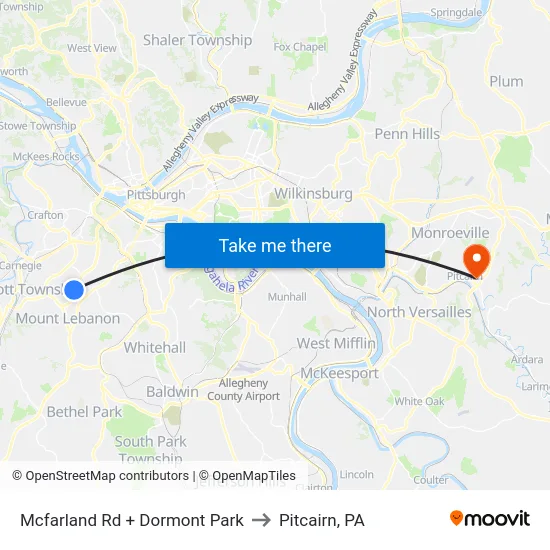 Mcfarland Rd + Dormont Park to Pitcairn, PA map