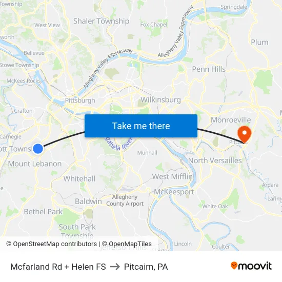 Mcfarland Rd + Helen FS to Pitcairn, PA map