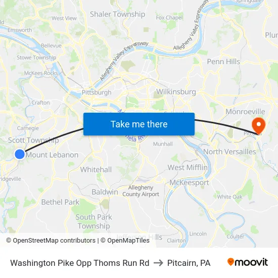 Washington Pike Opp Thoms Run Rd to Pitcairn, PA map