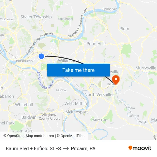 Baum Blvd + Enfield St FS to Pitcairn, PA map