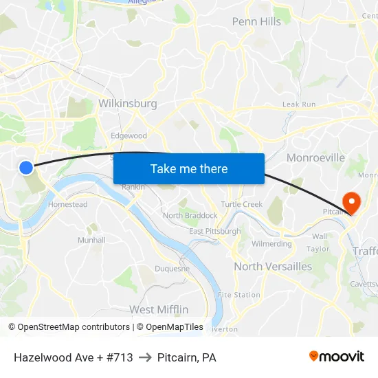 Hazelwood Ave + #713 to Pitcairn, PA map