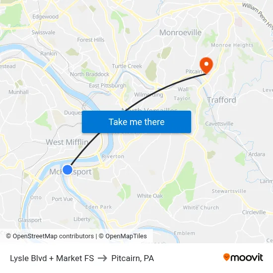 Lysle Blvd + Market FS to Pitcairn, PA map