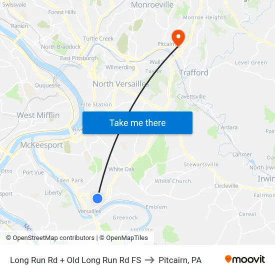Long Run Rd + Old Long Run Rd FS to Pitcairn, PA map