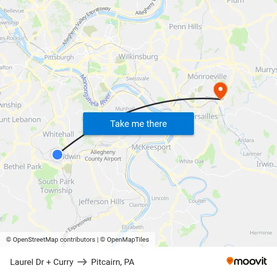 Laurel Dr + Curry to Pitcairn, PA map