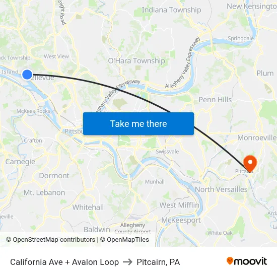 California Ave + Avalon Loop to Pitcairn, PA map