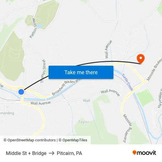 Middle St + Bridge to Pitcairn, PA map
