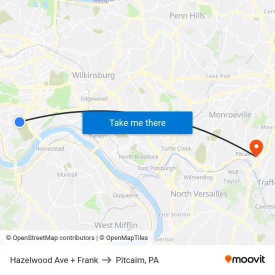 Hazelwood Ave + Frank to Pitcairn, PA map