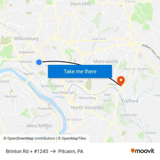 Brinton Rd + #1245 to Pitcairn, PA map