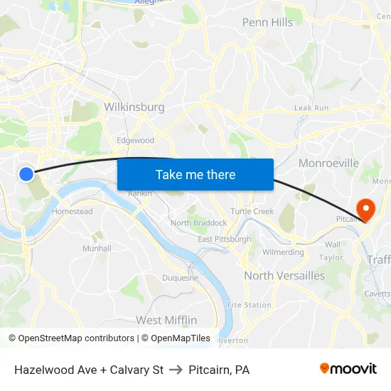 Hazelwood Ave + Calvary St to Pitcairn, PA map