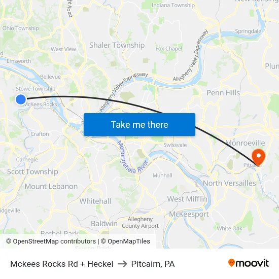 Mckees Rocks Rd + Heckel to Pitcairn, PA map