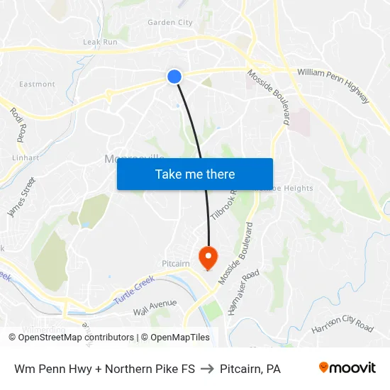 Wm Penn Hwy + Northern Pike FS to Pitcairn, PA map
