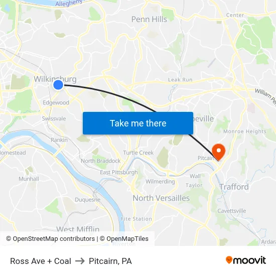 Ross Ave + Coal to Pitcairn, PA map
