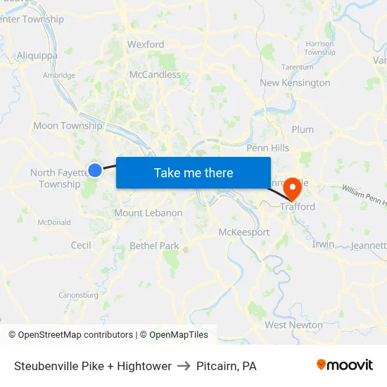 Steubenville Pike + Hightower to Pitcairn, PA map