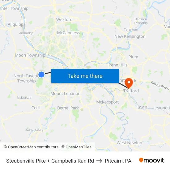 Steubenville Pike + Campbells Run Rd to Pitcairn, PA map