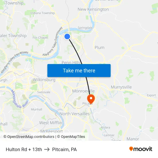 Hulton Rd + 13th to Pitcairn, PA map