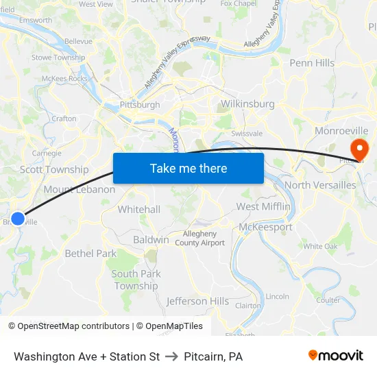 Washington Ave + Station St to Pitcairn, PA map