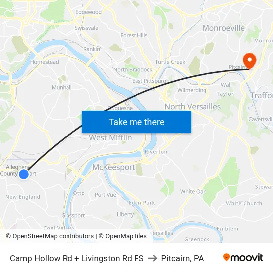 Camp Hollow Rd + Livingston Rd FS to Pitcairn, PA map