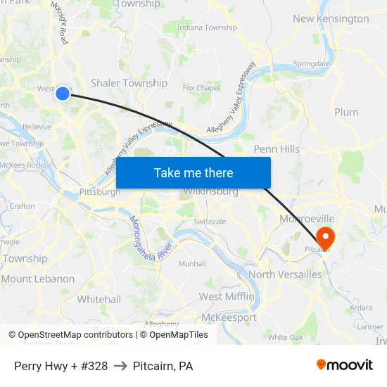 Perry Hwy + #328 to Pitcairn, PA map