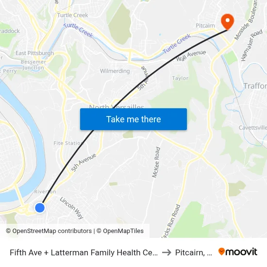 Fifth Ave + Latterman Family Health Center to Pitcairn, PA map