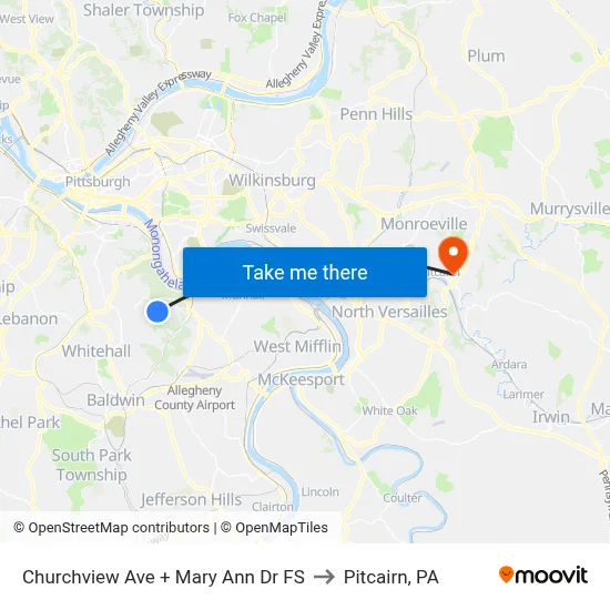 Churchview Ave + Mary Ann Dr FS to Pitcairn, PA map