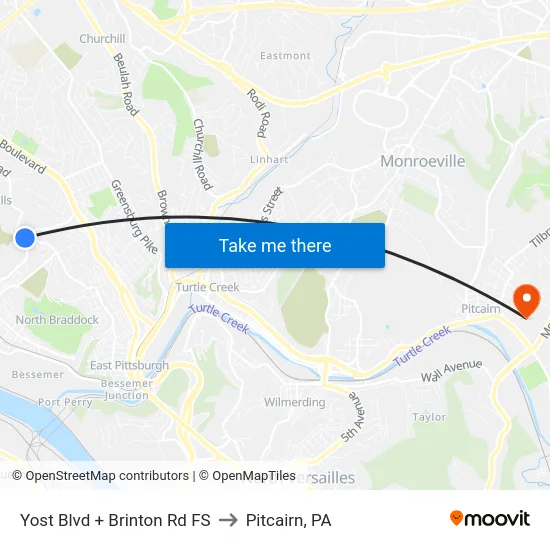Yost Blvd + Brinton Rd FS to Pitcairn, PA map