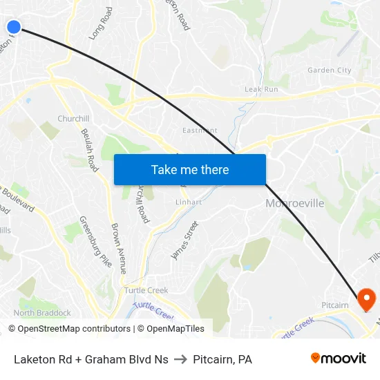 Laketon Rd + Graham Blvd Ns to Pitcairn, PA map