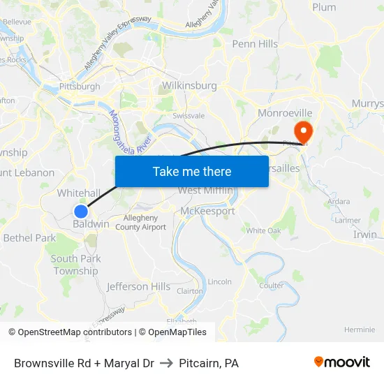 Brownsville Rd + Maryal Dr to Pitcairn, PA map