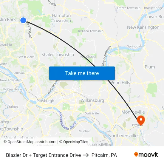Blazier Dr + Target Entrance Drive to Pitcairn, PA map