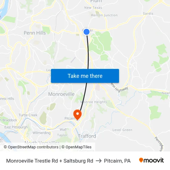 Monroeville Trestle Rd + Saltsburg Rd to Pitcairn, PA map
