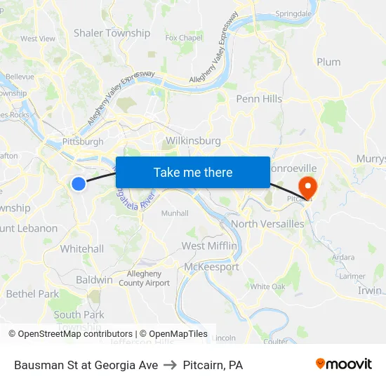 Bausman St at Georgia Ave to Pitcairn, PA map