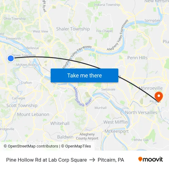Pine Hollow Rd at Lab Corp Square to Pitcairn, PA map