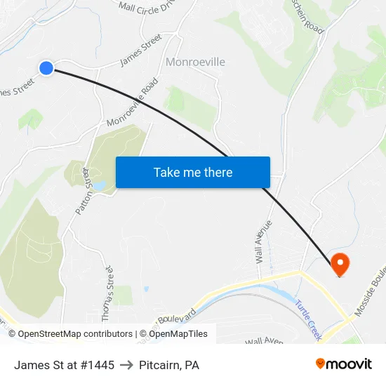 James St at #1445 to Pitcairn, PA map