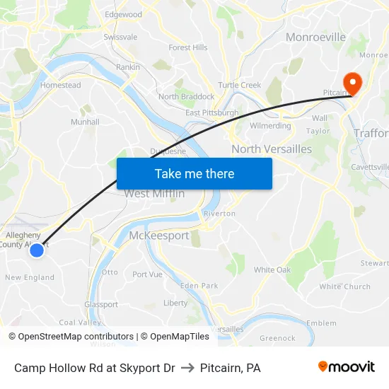 Camp Hollow Rd at Skyport Dr to Pitcairn, PA map