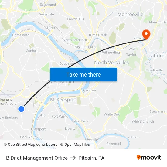 B Dr at Management Office to Pitcairn, PA map