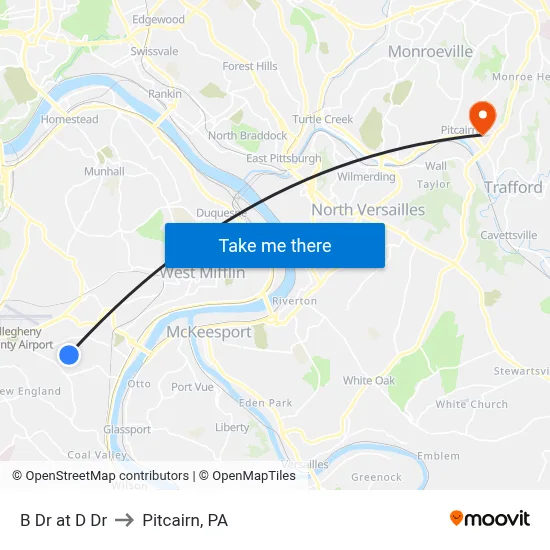 B Dr at D Dr to Pitcairn, PA map