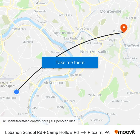 Lebanon School Rd + Camp Hollow Rd to Pitcairn, PA map