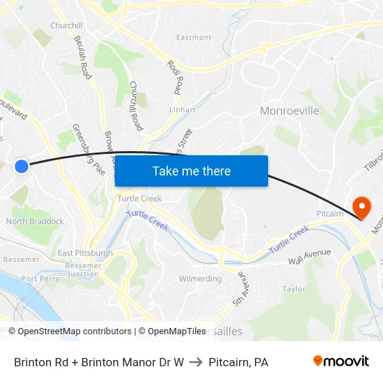 Brinton Rd + Brinton Manor Dr W to Pitcairn, PA map
