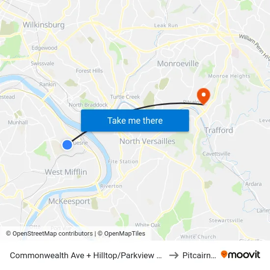 Commonwealth Ave + Hilltop/Parkview Manor Apts to Pitcairn, PA map