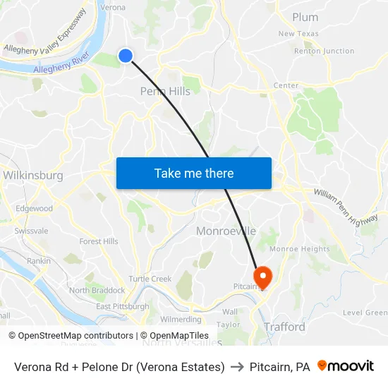 Verona Rd + Pelone Dr (Verona Estates) to Pitcairn, PA map