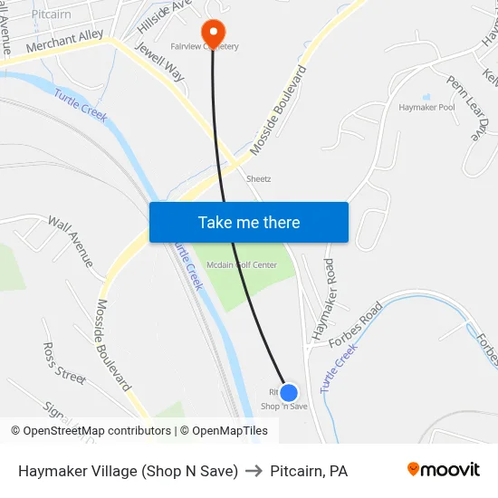 Haymaker Village (Shop N Save) to Pitcairn, PA map