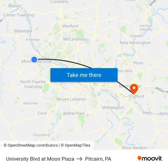 University Blvd at Moon Plaza to Pitcairn, PA map