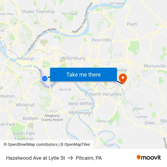 Hazelwood Ave at Lytle St to Pitcairn, PA map