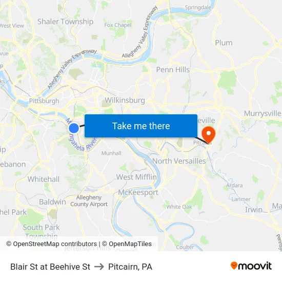 Blair St at Beehive St to Pitcairn, PA map