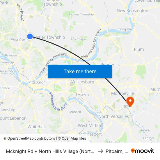 Mcknight Rd + North Hills Village (North Ent) to Pitcairn, PA map