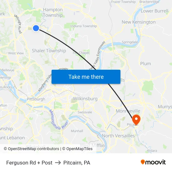 Ferguson Rd + Post to Pitcairn, PA map