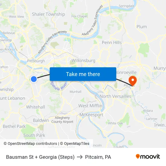 Bausman St + Georgia (Steps) to Pitcairn, PA map