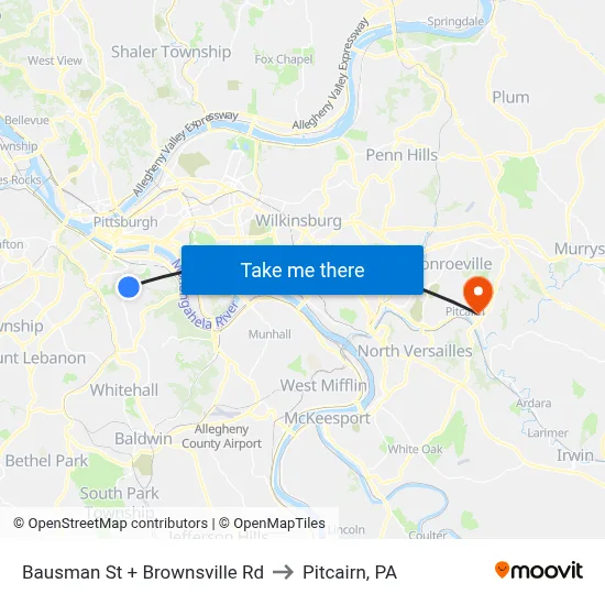 Bausman St + Brownsville Rd to Pitcairn, PA map