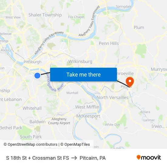 S 18th St + Crossman St FS to Pitcairn, PA map