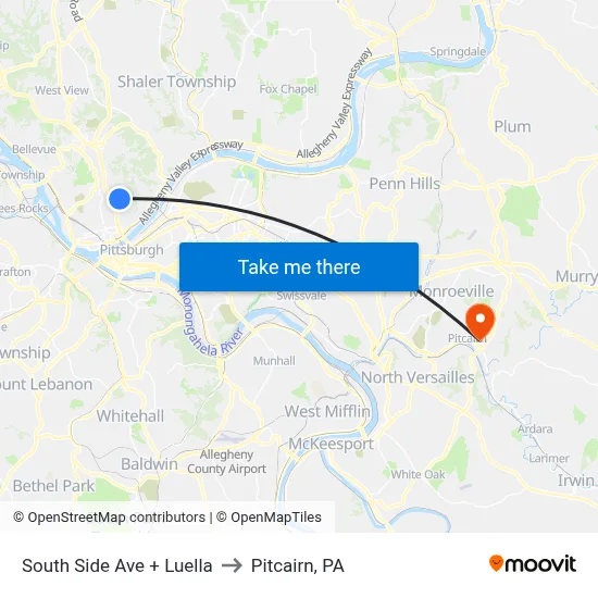 South Side Ave + Luella to Pitcairn, PA map
