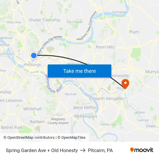 Spring Garden Ave + Old Honesty to Pitcairn, PA map